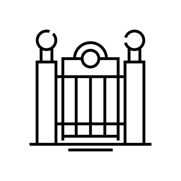 Ícone de linha de portões de casa, sinal de conceito, ilustração de vetor de contorno, símbolo linear . — Vetor de Stock