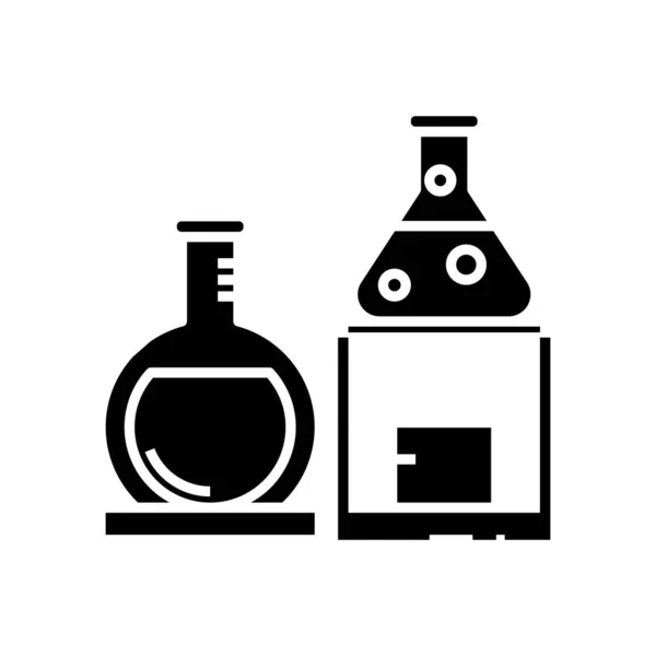 Kimya laboratuarı siyah ikonu, konsept illüstrasyon, vektör düz sembol, kabartma işareti. — Stok Vektör
