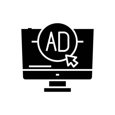 Reklamları seçmek siyah simge, konsept illüstrasyon, vektör düz sembol, kabartma işareti.