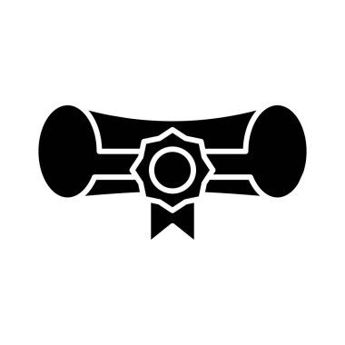 Sertifika belgesi siyah simge, konsept illüstrasyon, vektör düz sembol, kabartma işareti.