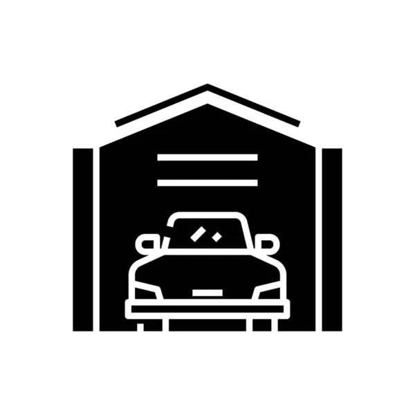Auto garage icona nera, concetto illustrazione, vettore simbolo piatto, segno di glifo . — Vettoriale Stock