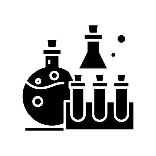 Chemische Lösungen schwarzes Symbol, Konzeptillustration, Vektor-Flachsymbol, Glyphen-Zeichen. — Stockvektor