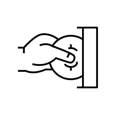 Para çizgisi simgesi, konsept işareti, taslak vektör çizimi, doğrusal sembol ekle.