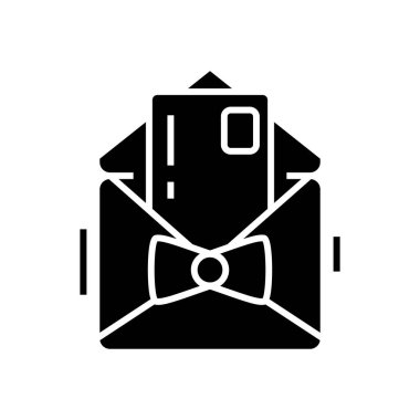 Kart hediyesi siyah simge, konsept illüstrasyon, vektör düz sembol, kabartma işareti.