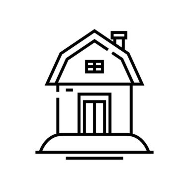Ev çizgisi simgesi, kavram işareti, ana hatlı vektör çizimi, doğrusal sembol.