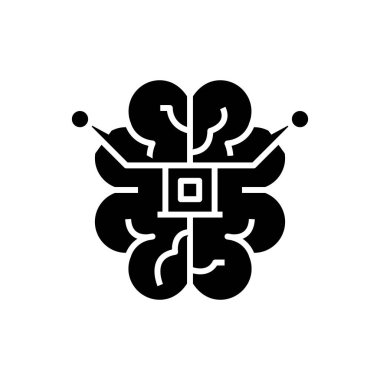 Beyin işi siyah simge, konsept çizim, vektör düz sembol, kabartma işareti.