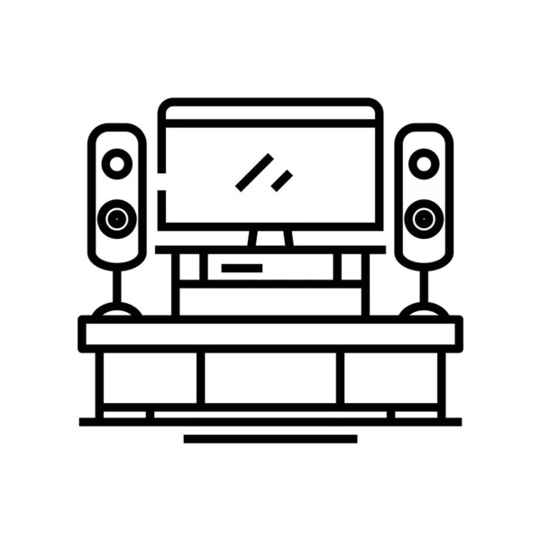 Icono de línea de cine en casa, signo de concepto, ilustración de vectores de contorno, símbolo lineal . — Vector de stock