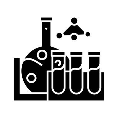 Kimyasal laboratuvar simgesi, konsept illüstrasyon, vektör düz sembol, kabartma işareti.