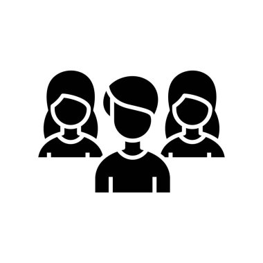 Sınıf arkadaşları siyah simge, konsept illüstrasyon, vektör düz sembol, kabartma işareti.