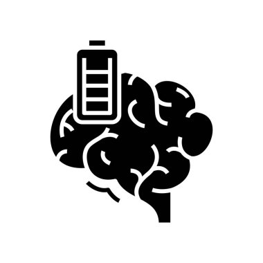Beyin aküsü siyah simgesi, konsept illüstrasyon, vektör düz sembol, kabartma işareti.