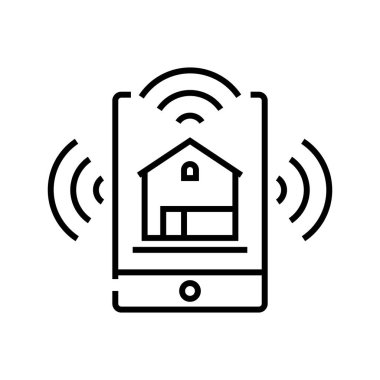 Ev parçacığı çizgi simgesi, konsept işareti, özet vektör çizimi, doğrusal sembol.