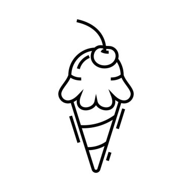Dondurma koni çizgisi simgesi, konsept işareti, ana hatlı vektör çizimi, doğrusal sembol.