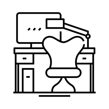 Ev kabine çizgisi simgesi, kavram işareti, taslak vektör çizimi, doğrusal sembol.