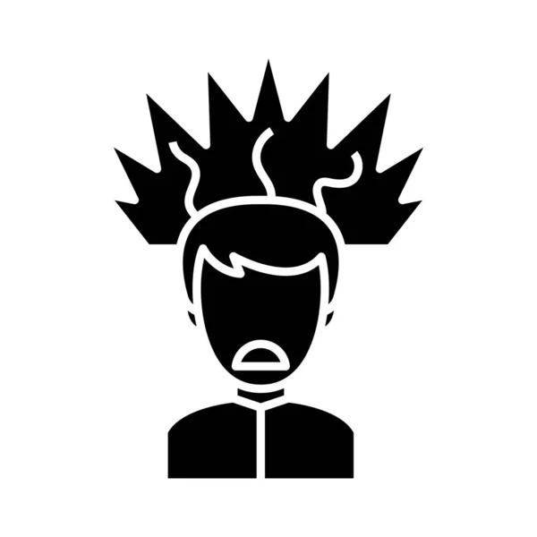 Burning mind black icon, concept illustration, vector flat symbol, glyph sign. — Stock Vector