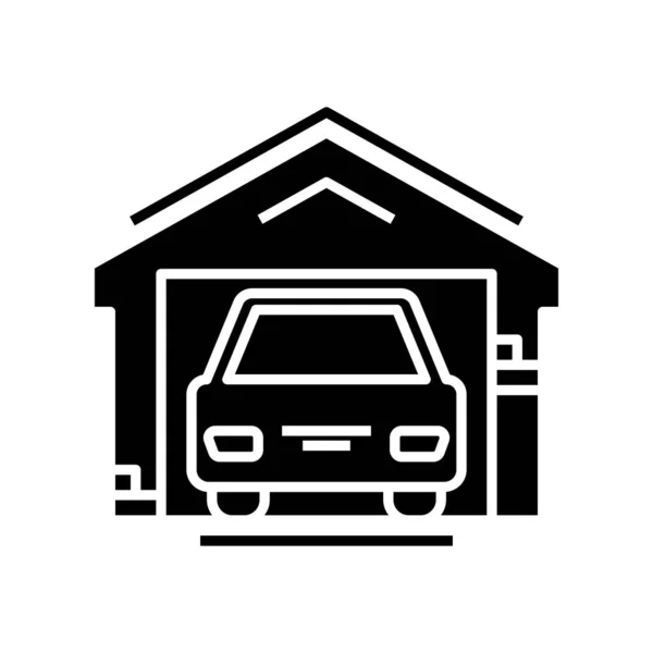 Coche garaje icono negro, concepto de ilustración, vector de símbolo plano, signo de glifo . — Vector de stock