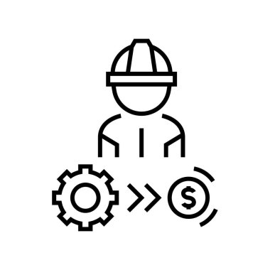Endüstriyel çalışan çizgisi simgesi, kavram işareti, taslak vektör çizimi, doğrusal sembol.