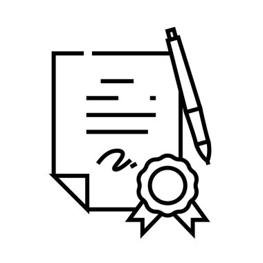 Garanti çizgi simgesi, kavram işareti, taslak vektör illüstrasyonu, doğrusal sembol.