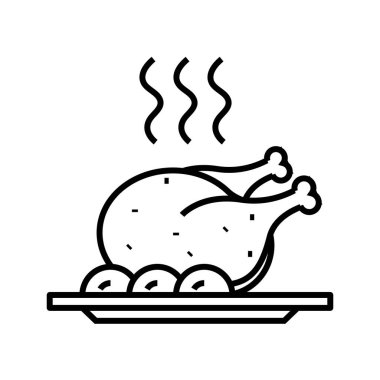 Sıcak chiken çizgi simgesi, konsept işareti, ana hatlı vektör çizimi, doğrusal sembol.