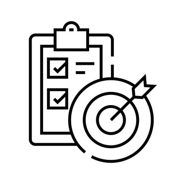 Hedefler çizgisi simgesi, kavram işareti, taslak vektör çizimi, doğrusal sembol.