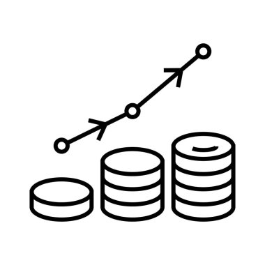 Gelir artışı çizgisi simgesi, kavram işareti, dış hatlar vektör çizimi, doğrusal sembol.