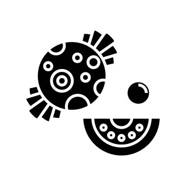 Citrus şekerlemeleri siyah simge, konsept çizim, vektör düz sembol, kabartma işareti.