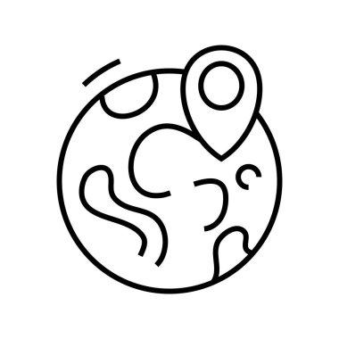 Küre çizgisi simgesi, konsept işareti, ana hatlı vektör çizimi, doğrusal sembol.