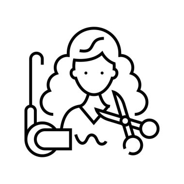 Kuaför çizgisi simgesi, konsept işareti, taslak vektör çizimi, doğrusal sembol.