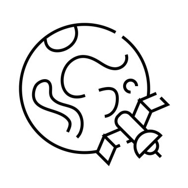 Küresel navigasyon çizgisi simgesi, konsept işareti, özet vektör çizimi, doğrusal sembol.