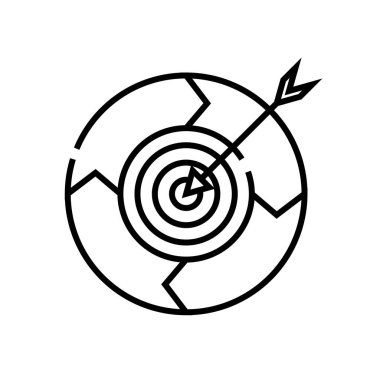 Hedef çizgisi simgesine, konsept işaretine, ana hatlı vektör çizimine, doğrusal sembolüne tıklayın.