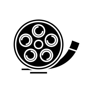 Sinema histiry siyah simgesi, konsept illüstrasyon, vektör düz sembol, kabartma işareti.