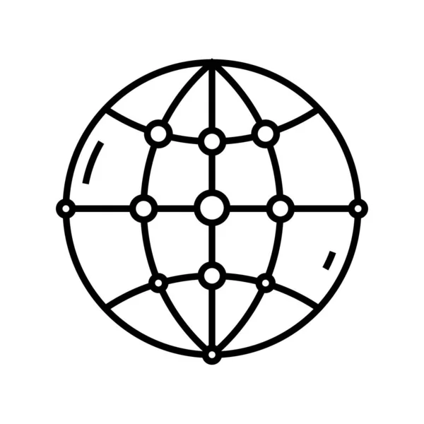 Εικονίδιο γραμμής παγκόσμιου δικτύου, σύμβολο έννοιας, εικονογράφηση διανύσματος περιγράμματος, γραμμικό σύμβολο. — Διανυσματικό Αρχείο