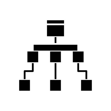 Bilgisayar iletişimi siyah simge, konsept illüstrasyon, vektör düz sembol, kabartma işareti.