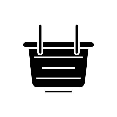 Tüketici sepeti siyah simgesi, konsept illüstrasyon, vektör düz sembol, kabartma işareti.