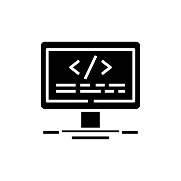 Tarefa de computador ícone preto, ilustração conceito, símbolo plano vetorial, sinal de glifo . — Vetor de Stock