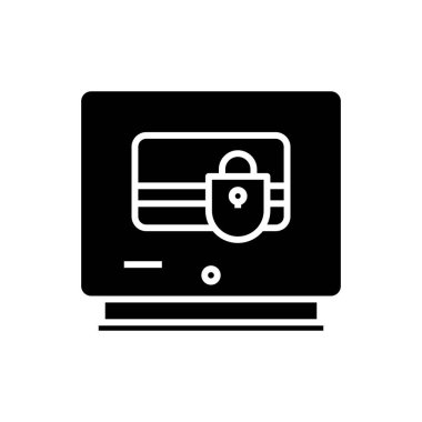 Veri koruması siyah simgesi, konsept illüstrasyon, vektör düz sembol, kabartma işareti.