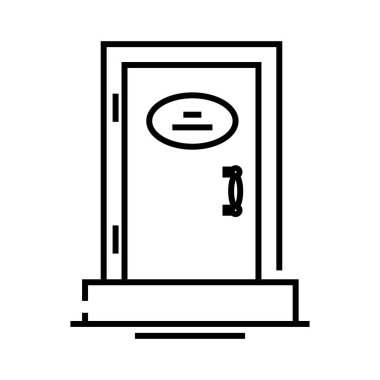 Ana kapı çizgisi simgesi, kavram işareti, taslak vektör çizimi, doğrusal sembol.