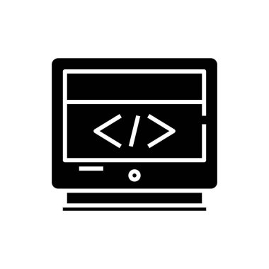 Bilgisayar bilgisi siyah simge, konsept illüstrasyon, vektör düz sembol, kabartma işareti.