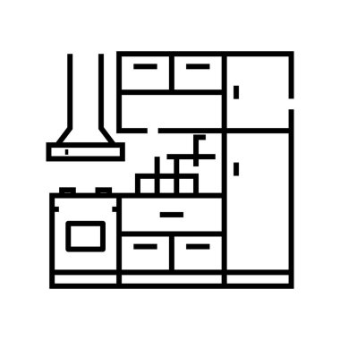Mutfak ekipman hattı simgesi, kavram işareti, ana hatlı vektör çizimi, doğrusal sembol.