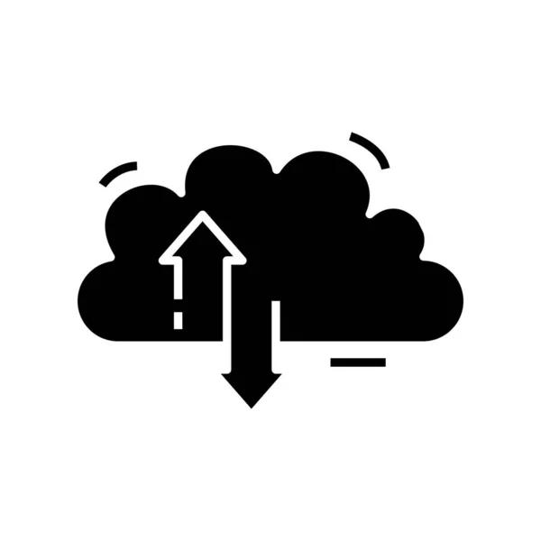 Tecnologia cloud icona nera, illustrazione concettuale, simbolo piatto vettoriale, segno di glifo . — Vettoriale Stock