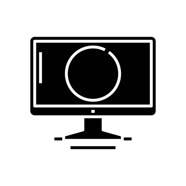 Černá ikona ceny počítače, koncept ilustrace, vektorový plochý symbol, znak glyfu. — Stockový vektor