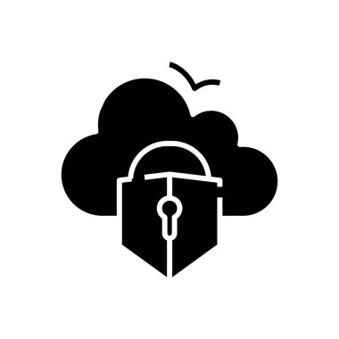 Cloud protection black icon, concept illustration, vector flat symbol, glyph sign.