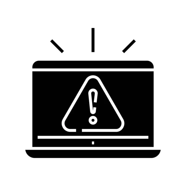 Computadora antivirus advertencia icono negro, concepto de ilustración, vector símbolo plano, signo de glifo . — Vector de stock