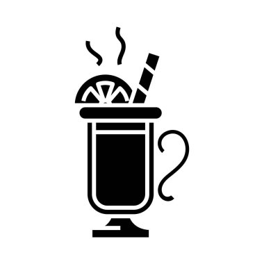 Cocktail drink black icon, concept illustration, vector flat symbol, glyph sign.