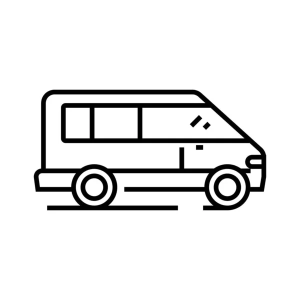 Icono de línea de conducción de minivan, signo de concepto, ilustración de vector de contorno, símbolo lineal . — Vector de stock