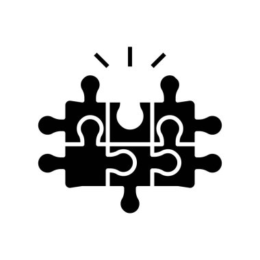 Tamamlanmış yapboz simgesi, konsept illüstrasyon, vektör düz sembol, kabartma işareti.