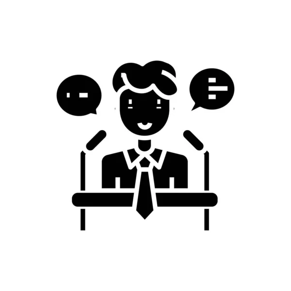 Conference speaker black icon, concept illustration, vector flat symbol, glyph sign. — Stockvektor