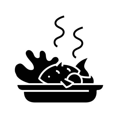Cooked fish black icon, concept illustration, vector flat symbol, glyph sign.