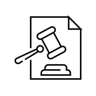 Yargıç sonuç çizgisi simgesi, konsept işareti, taslak vektör çizimi, doğrusal sembol.