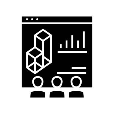 Veri sunumu siyah simge, konsept illüstrasyon, vektör düz sembol, kabartma işareti.