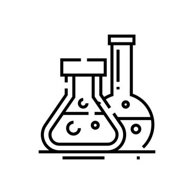 Tıp sıvısı çizgi simgesi, kavram işareti, dış hat vektör çizimi, doğrusal sembol.